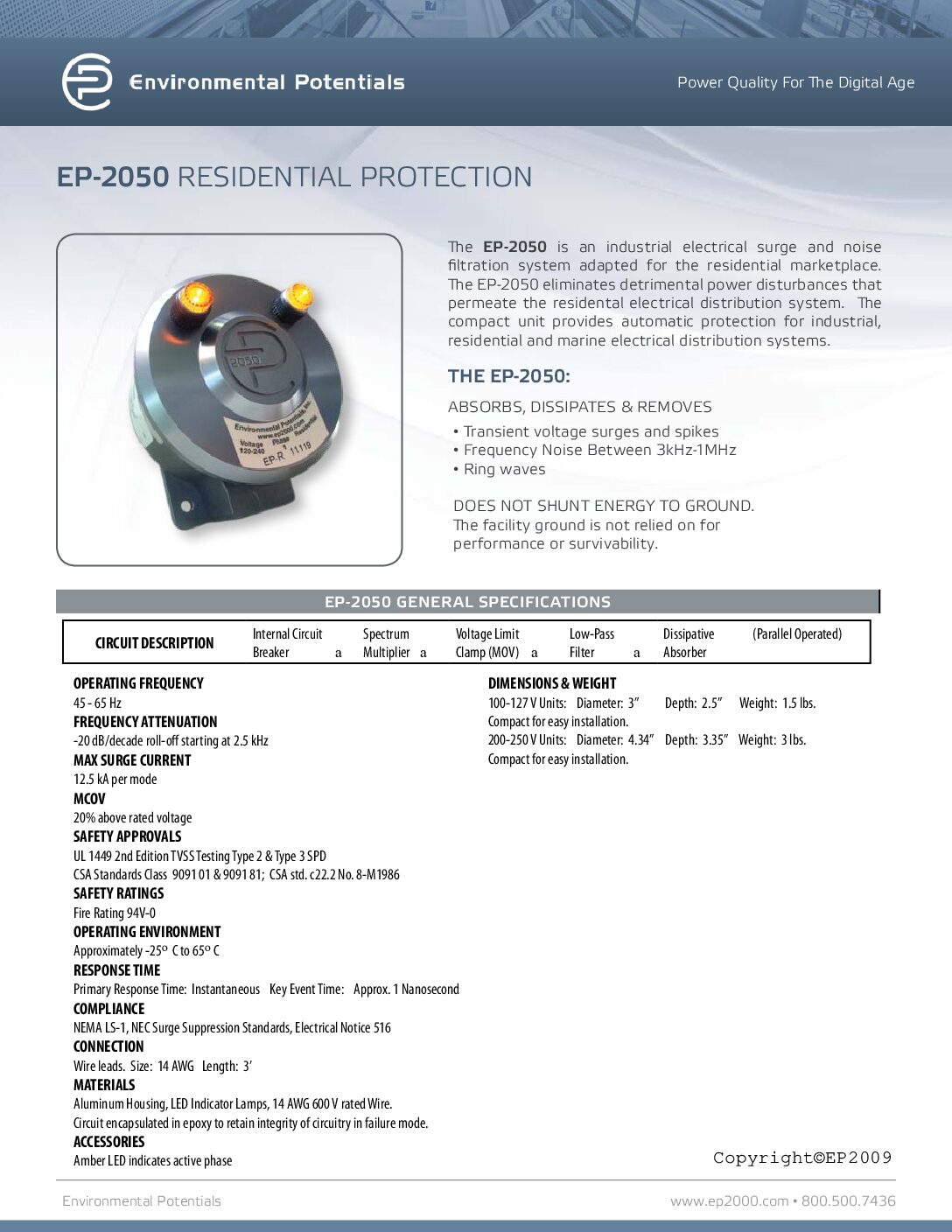 EP-2050 Series Specifications