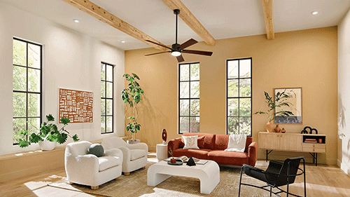 Kichler Lucian ceiling fan in a modern living room