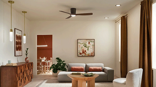Kichler Volos ceiling fan in a stylish living room